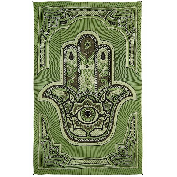 New Large Hamsa Hand Wall Hanging Art Decor Tapestry 52X80 NIP Green Spiritual - Picture 1 of 2